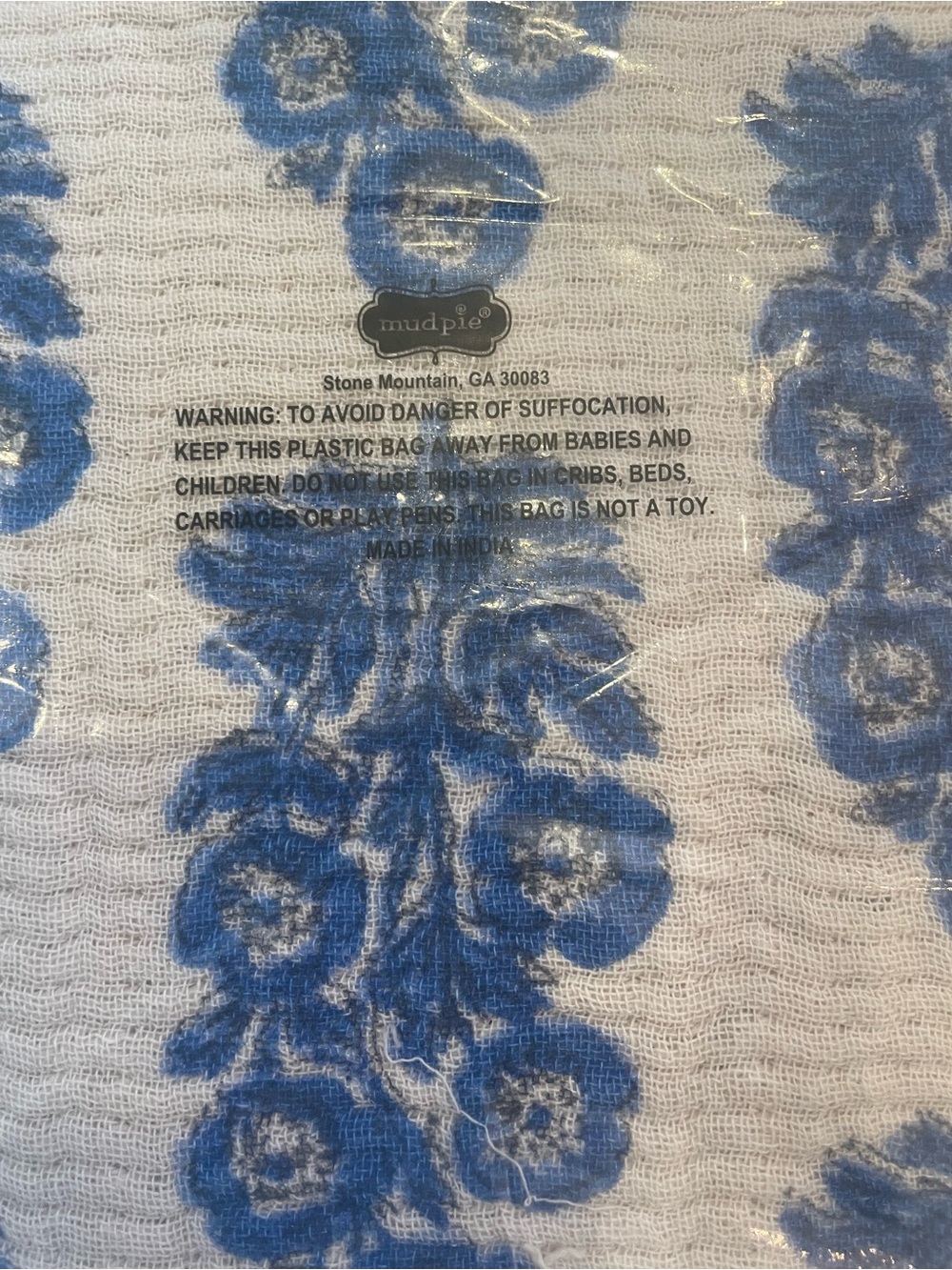 NWT! Mud Pie Blue Flower Repeat Throw Blanket. New in the package - Picture 4 of 6